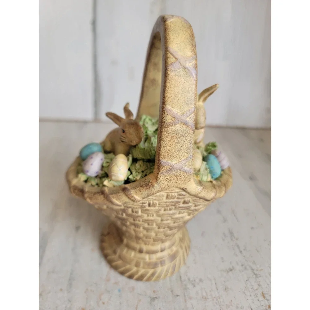 Easter rustic Bunny basket egg folk art vintage unique home decor figure spring